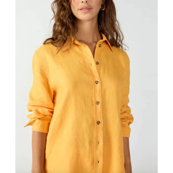 SANCTUARY Top Size XXL NEW Shirt Button Down Yellow 100% Linen Relaxed - Picture 1 of 7